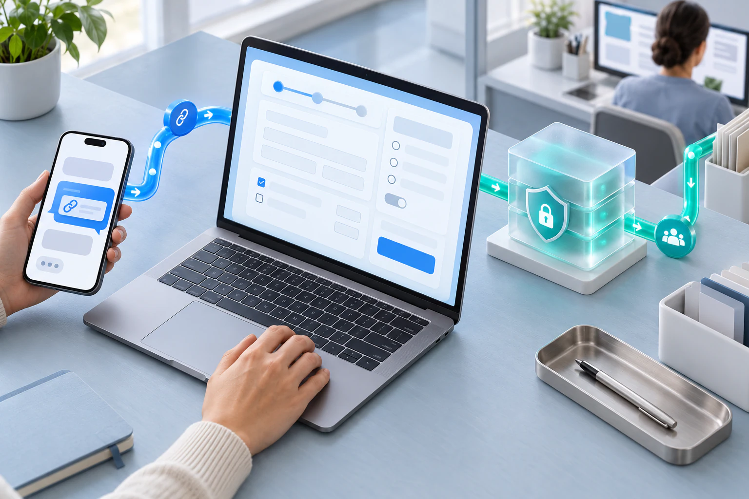 Randevu öncesi dijital ön kayıt: Web formu ve WhatsApp konusunu anlatan görsel
