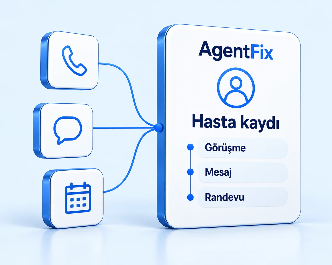 Hastane HBYS, CRM ve çok kanallı iletişim altyapısını temsil eden kurumsal AgentFix ekranı